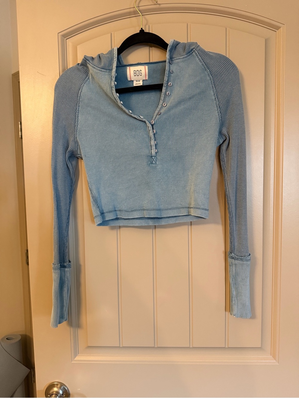Urban Outfitters BDG Sky Blue Ribbed Henley Crop Hoodie